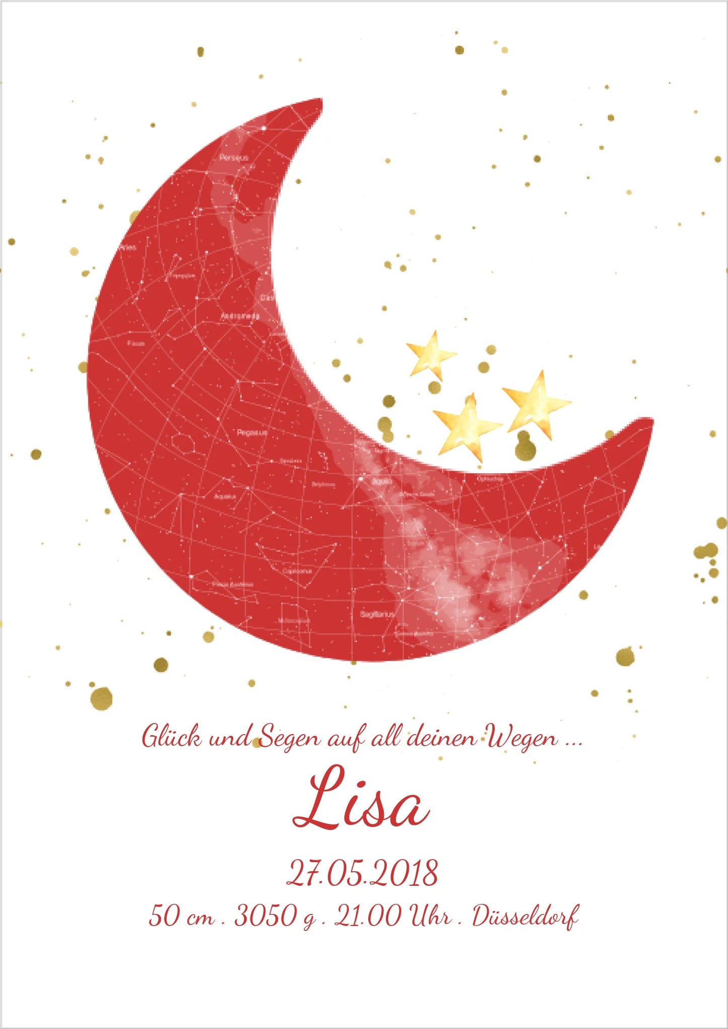 Geburtsgeschenk & Taufgeschenk Geburtsanzeige | Sternenhimmel Poster Sternkarte Design | Babygeschenk zur Geburt, zur Taufe | Mädchen