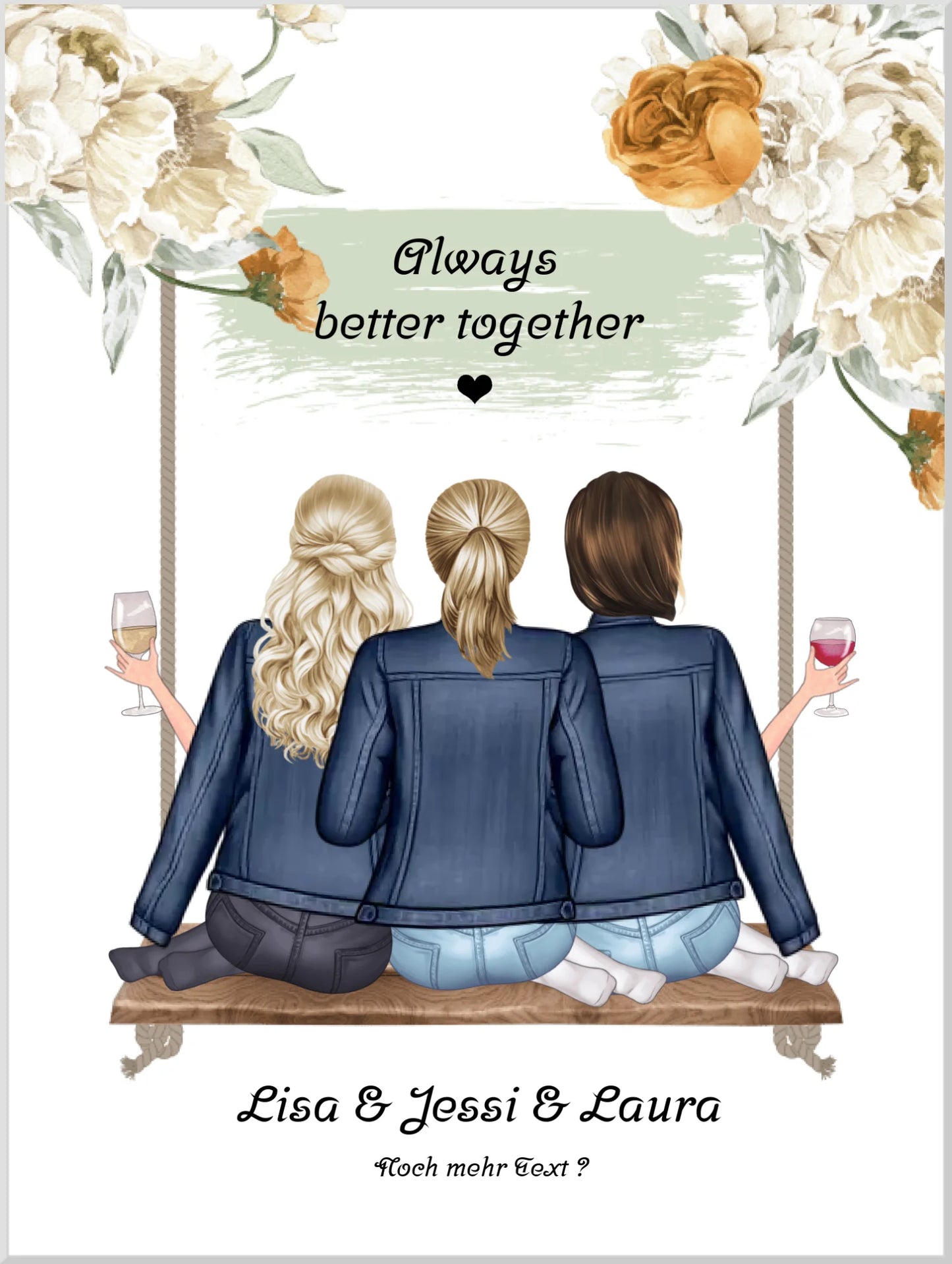 3 beste Freundinnen Poster personalisiertes Geschenk Geburtstag - Freundinnen Bild - Best Friends Leinwanddruck Leinwandbild