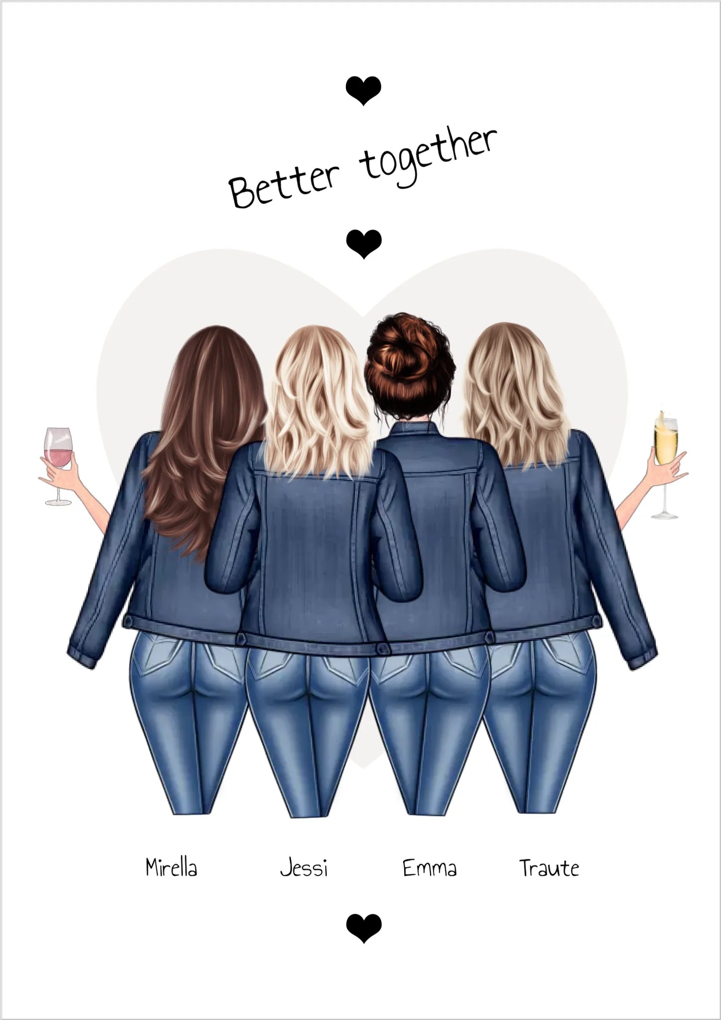 Freundinnen Bild | Poster 4 Freundinnen Geschenk Geburtstagsgeschenk | Geburtstag Schwester, Mama, Kollegin