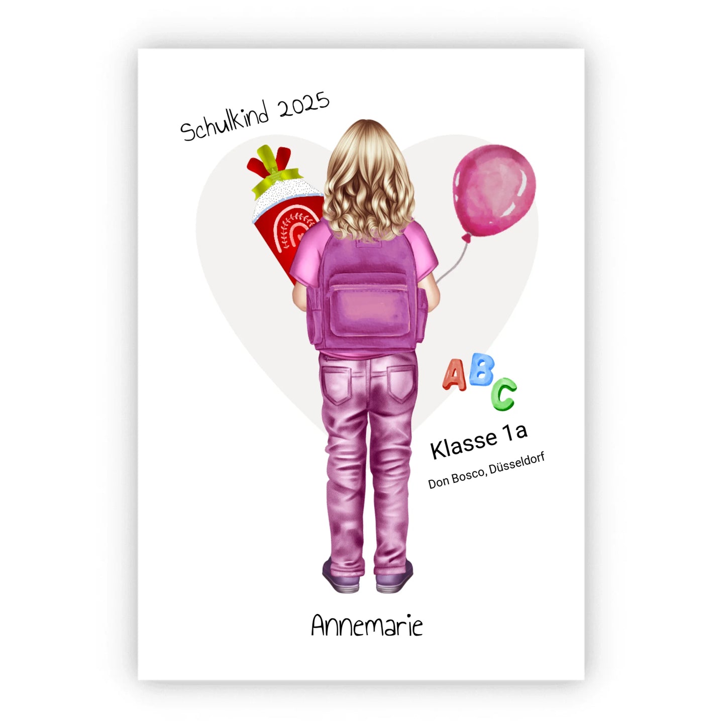 Erster Schultag 2025 - personalisiertes Poster Geschenk Mädchen zur Einschulung !!! Digitale Datei zum Selberdrucken - kein Poster !!! Digitale Datei zum Selberdrucken - kein Poster A4 A3 A2