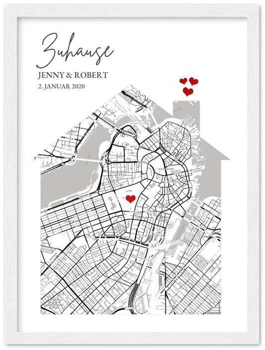 Geschenk zur Hauseinweihung personalisiert - Zuhause Poster - Einzugsgeschenk - Koordinaten Bild Richtfest Premium Matte Paper Wooden Framed Poster - White - Vertical Gerahmtes Poster