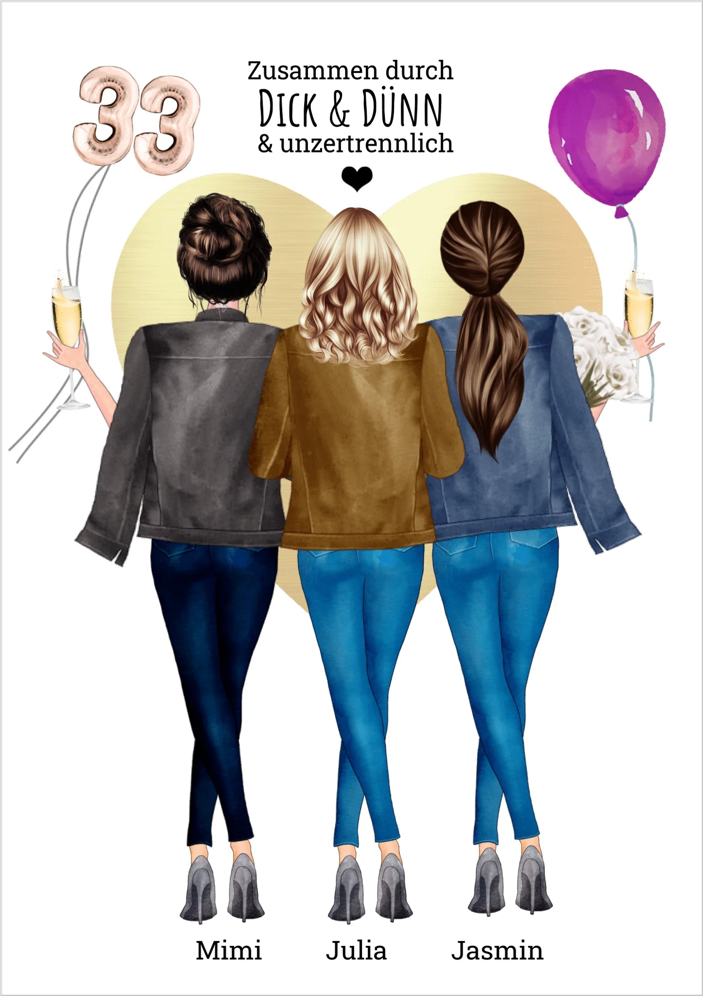 3 Freundinnen Poster personalisiert- Beste Freundin Bild Geburtstagsgeschenk