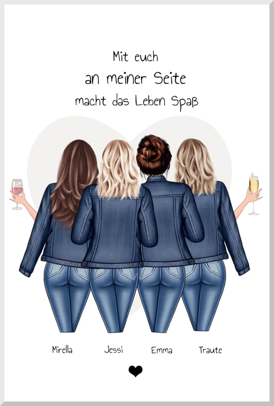 4 beste Freundinnen Poster Geschenk personalisiert Bild für Geburtstag & Weihnachten Leinwanddruck Leinwandbild
