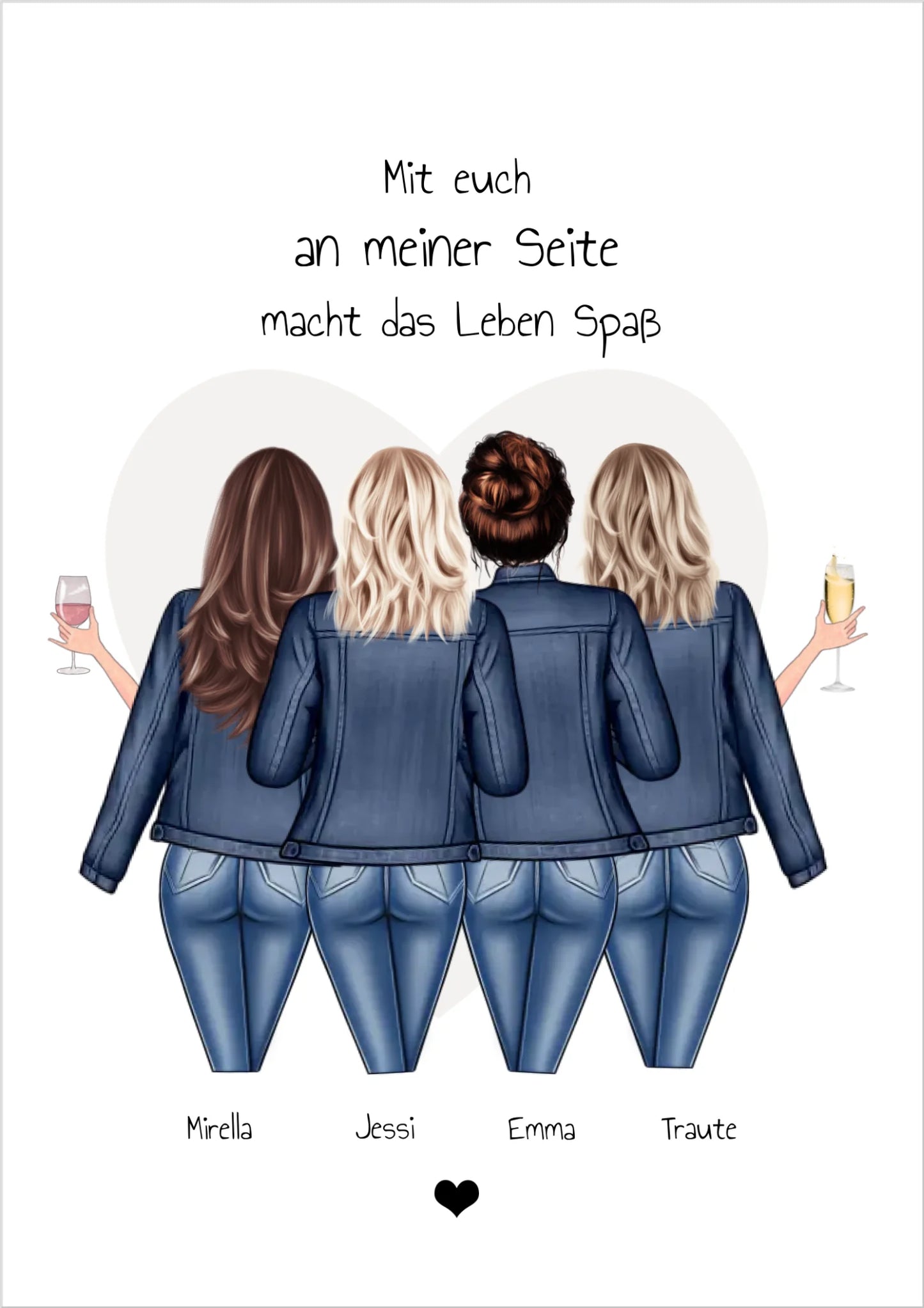 4 beste Freundinnen Poster Geschenk personalisiert Bild für Geburtstag & Weihnachten !!! Digitale Datei zum Selberdrucken - kein Poster !!! Digitale Datei zum Selberdrucken - kein Poster A4 A3 A2