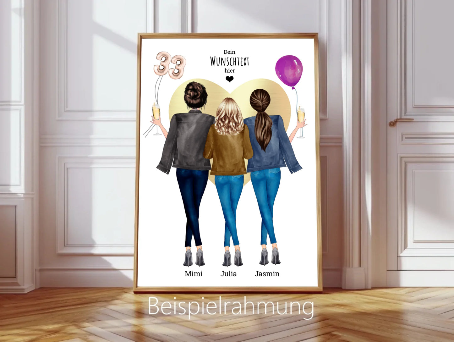 Personalisiertes "Beste Freunde Bild Geschenk" Geburtstagsgeschenk Poster mit 3 Freundinnen - digitale Datei