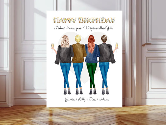 Bild Geschenk für beste Freundin - Poster mit 4 Frauen gestalten - digitale Datei