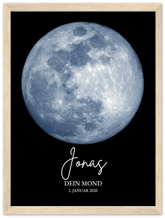 Personalisiertes Mondphasen-Poster - zur Geburt, Taufe oder besonderem Datum Premium Matte Paper Wooden Framed Poster - Wood - Vertical Gerahmtes Poster