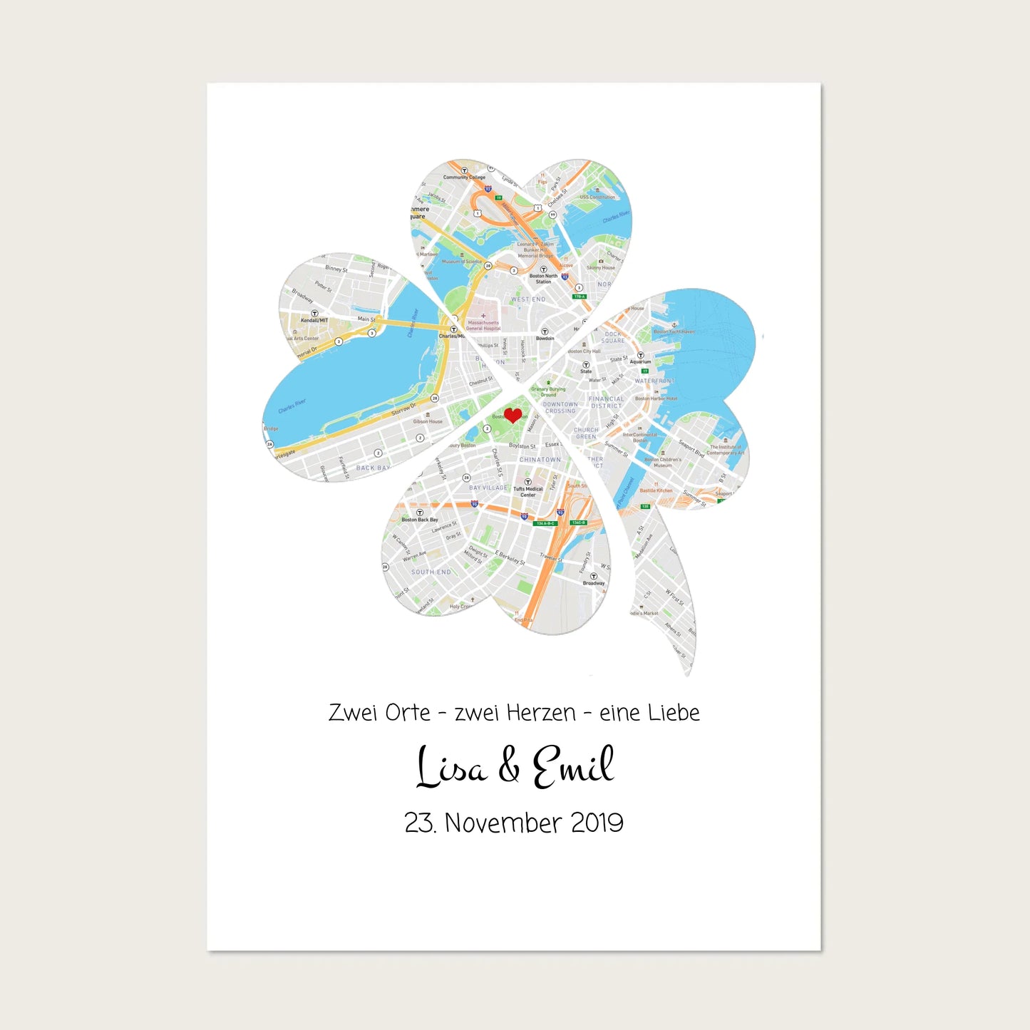 Personalisiertes Hochzeitsgeschenk Kleeblatt Poster Stadtkarte Design | Bild Geschenk Hochzeitstag, Jahrestag, Jubiläum !!! Digitale Datei zum Selberdrucken - kein Poster !!! Digitale Datei zum Selberdrucken - kein Poster A4 A3 A2