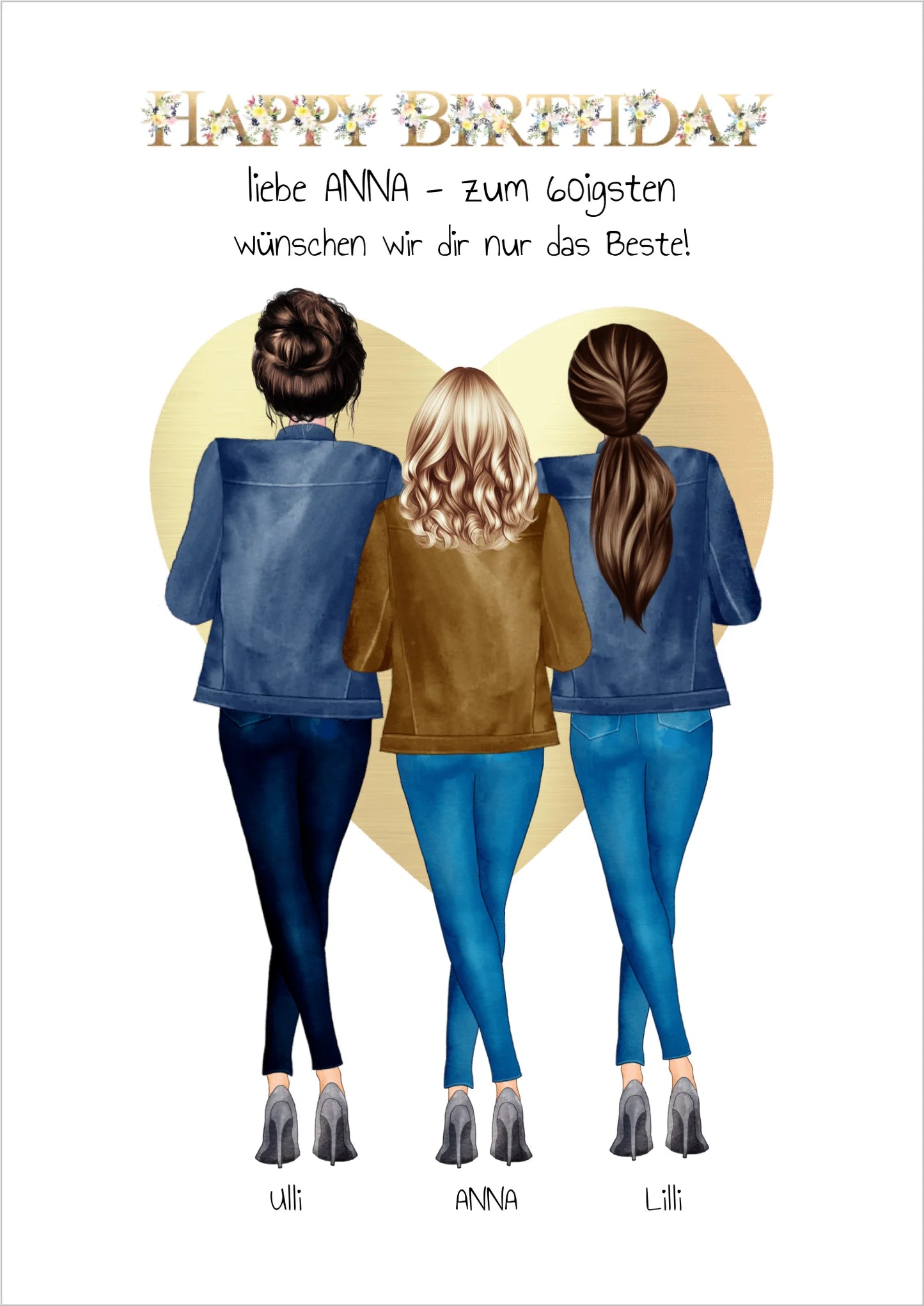 50 oder 60. Geburtstag Bild Geschenk 3 Freundinnen | Geschenk Schwester | Kollegin | Mama