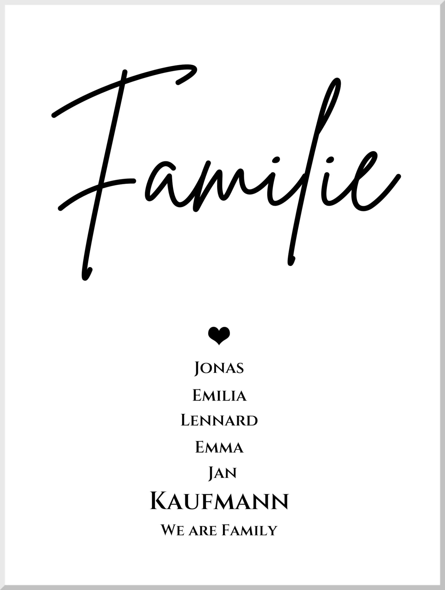 Familienbild "FAMILY" | Poster mit Namen personalisiert |Geburtstagsgeschenk, Muttertagsgeschenk, Weihnachtsgeschenk Leinwanddruck Leinwandbild