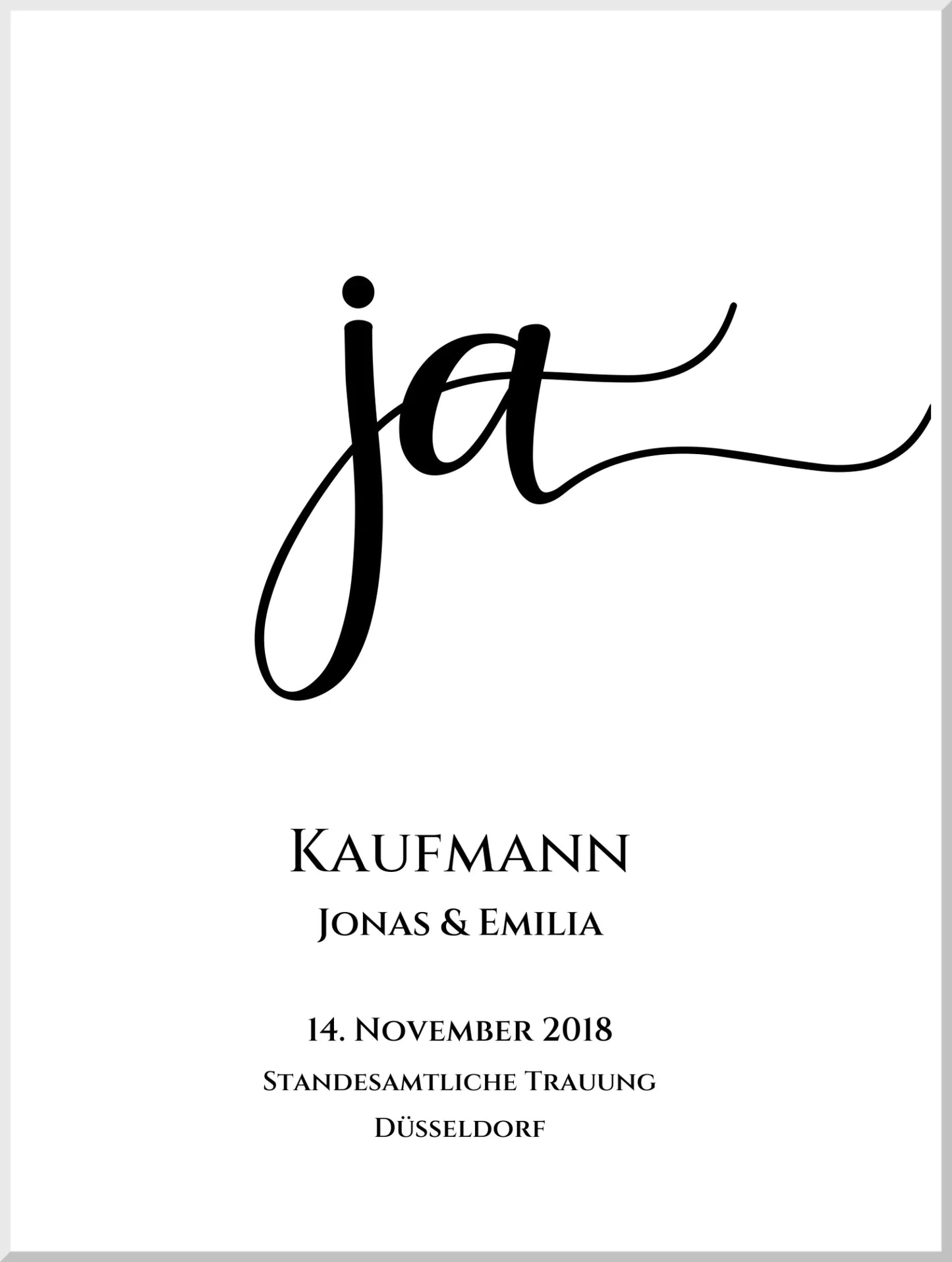 Personalisiertes Hochzeitsposter "JA" | Hochzeitsgeschenk mit Namen und Datum Leinwanddruck Leinwandbild