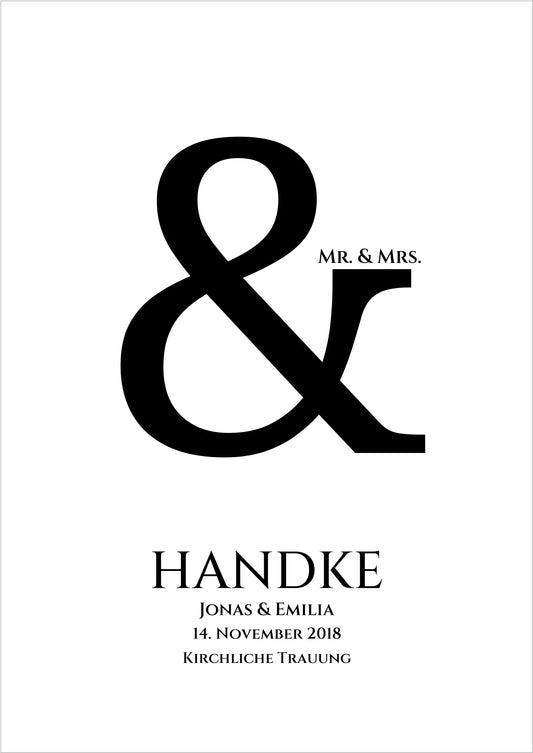 Personalisiertes Hochzeitsposter mit Namen und Datum "Ampersand" Poster Poster