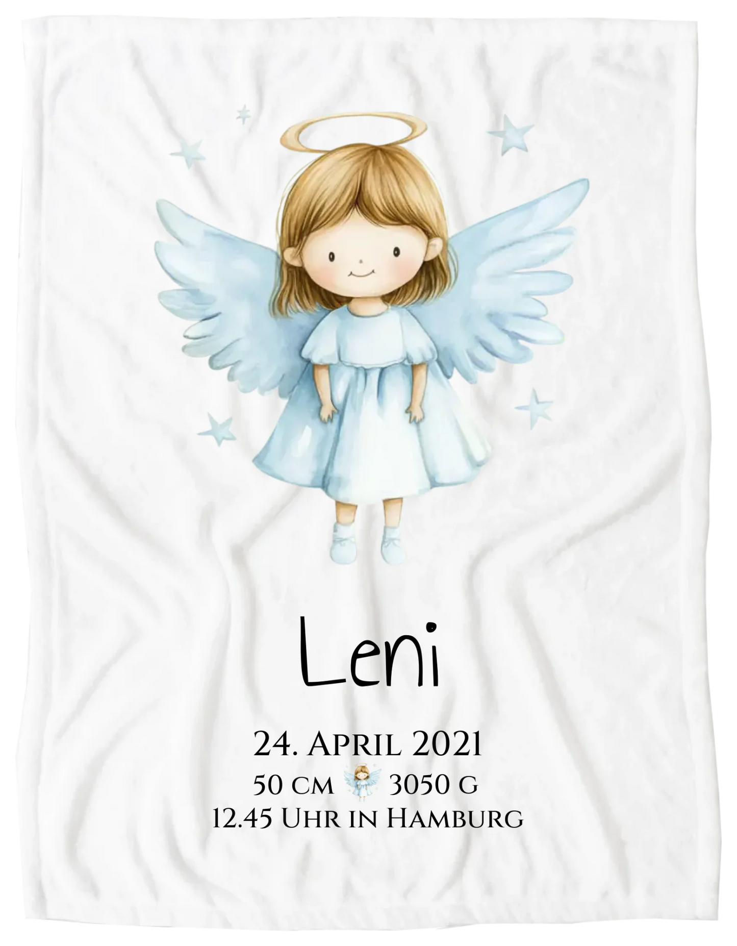 Personalisiertes Babygeschenk zur Geburt & Taufe mit Schutzengel, Geburtdaten oder Taufdaten - Geschenkidee Taufgeschenk Blanket Premium Kuscheldecke 200 x 150 cm 60" x 80"