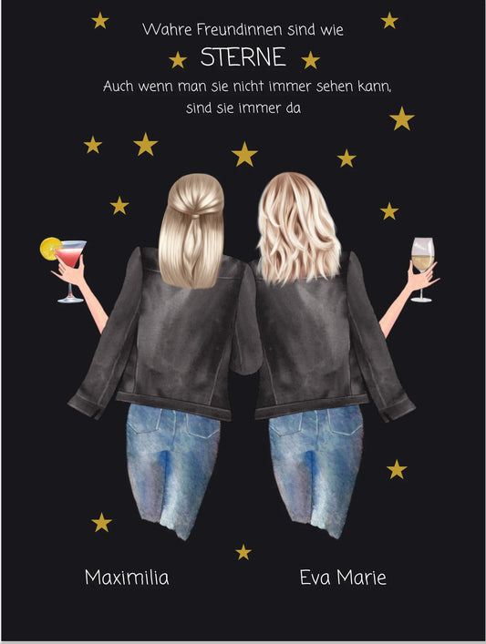 Wahre Freundinnen - 2 Beste Freundinnen personalisiertes Poster Geschenk - Freundinnen Bild - Weihnachtsgeschenk Leinwanddruck Leinwandbild