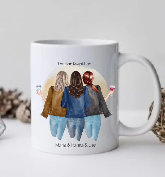 3 beste Freundinnen Tasse personalisiert – Geschenkidee mit Namen & Spruch