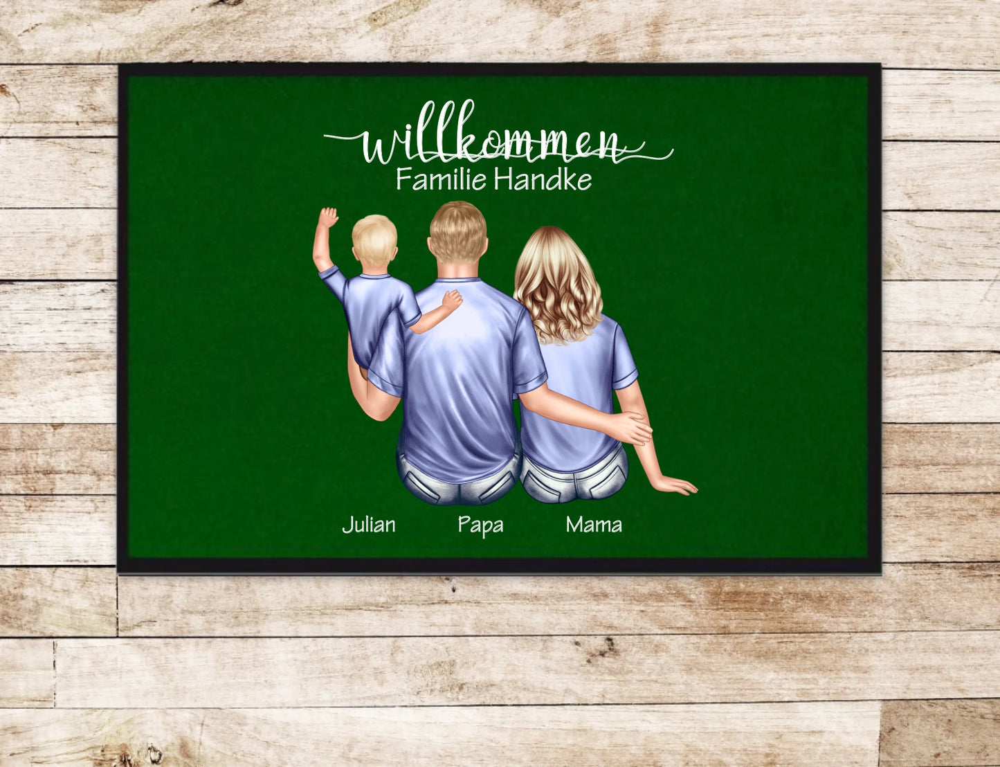 Personalisierte Fußmatte Geschenk Familie Mama | Papa mit Baby und Name | Dekofußmatte Fußmatte 60x40 + 70x50 cm mit Gummirand Grün - Lieferung DE & AU 60x40 cm