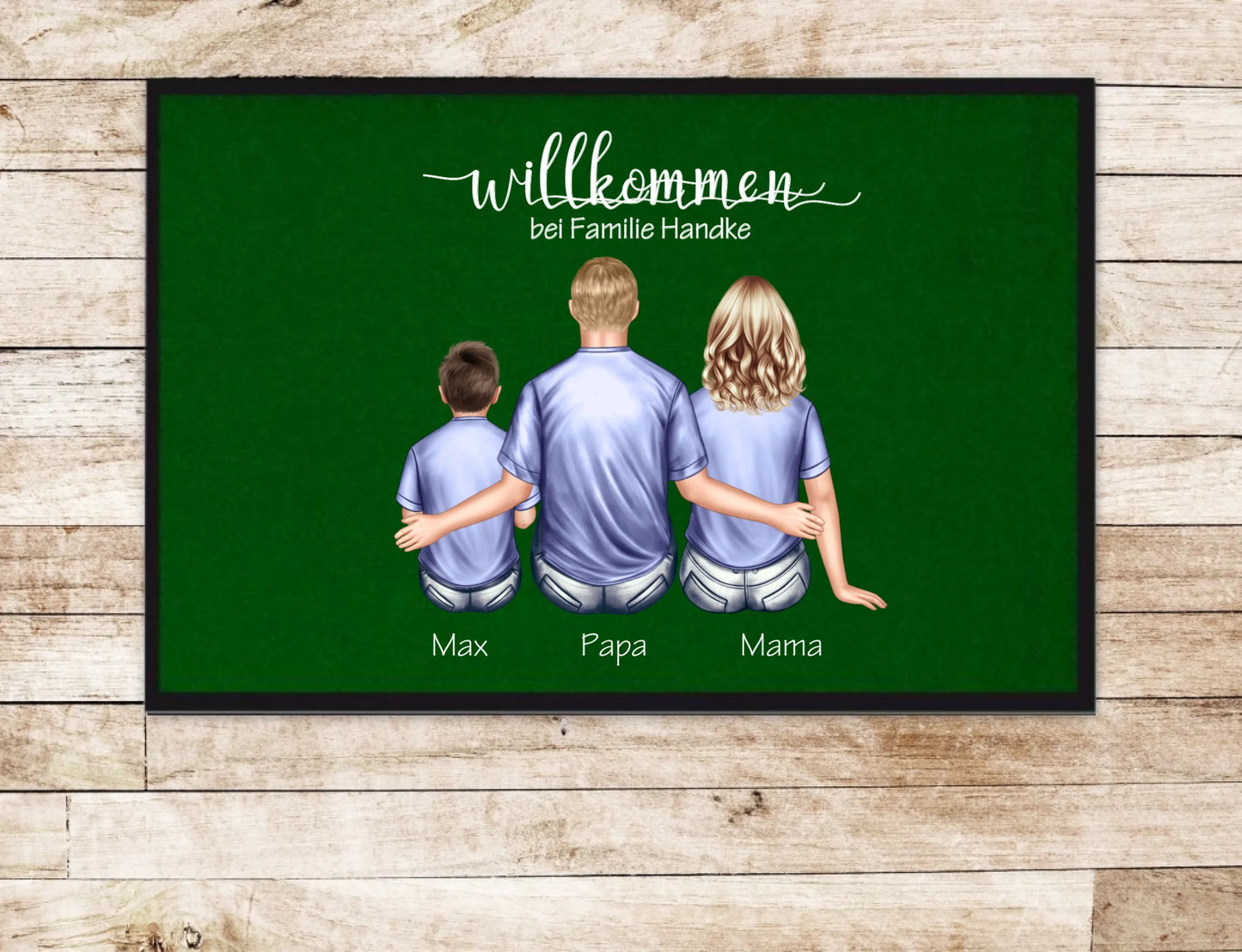Personalisierte Fußmatte Geschenk Familie Mama | Papa, Kind mit Name | Dekofußmatte Fußmatte 60x40 + 70x50 cm mit Gummirand Grün - Lieferung DE & AU 60x40 cm