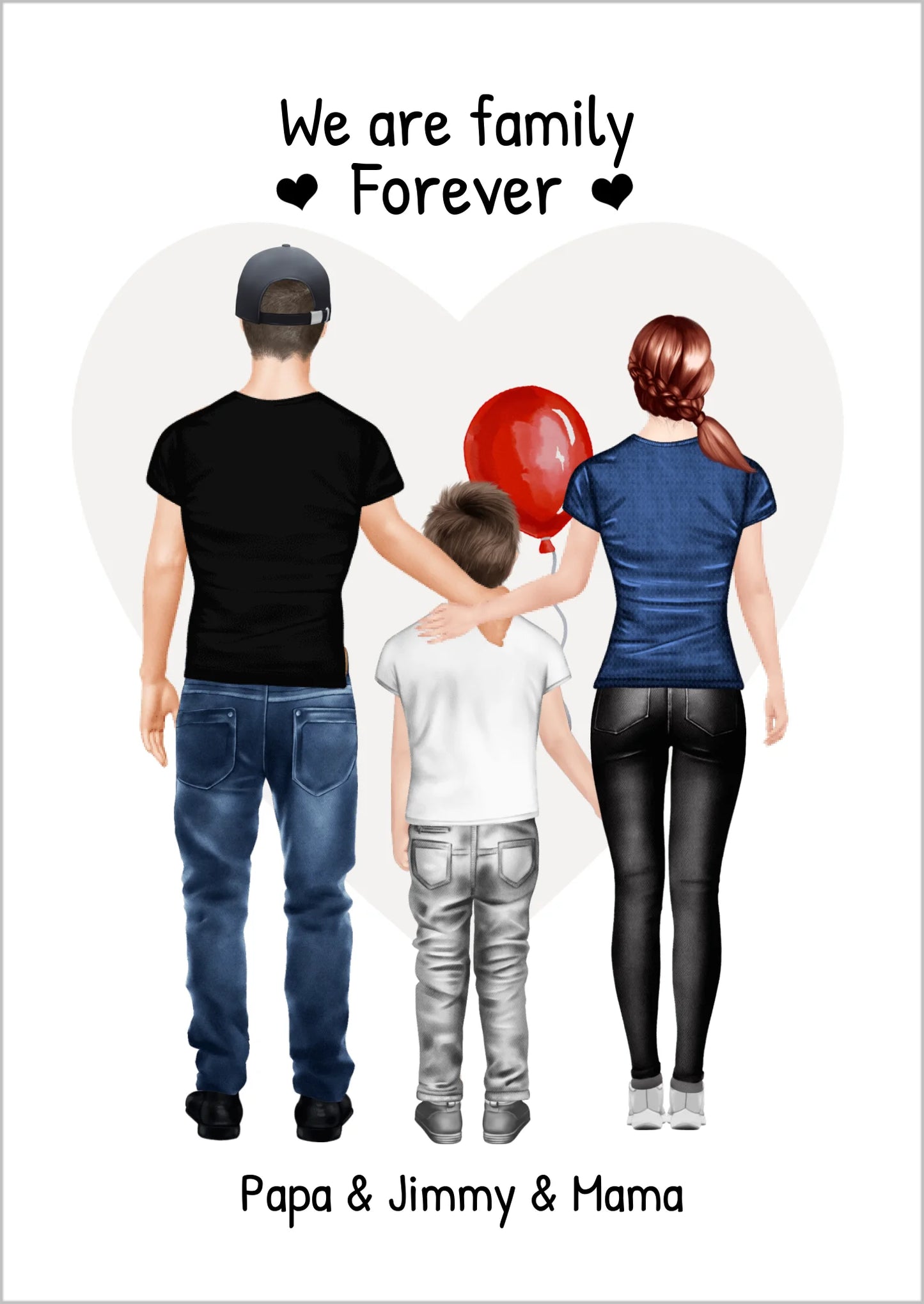 Personalisiertes Poster Geschenk Familie - Familienbild mit 1 Kind - Personalisiertes Familienportrait - We are family !!! Digitale Datei zum Selberdrucken - kein Poster !!! Digitale Datei zum Selberdrucken - kein Poster A4 A3 A2