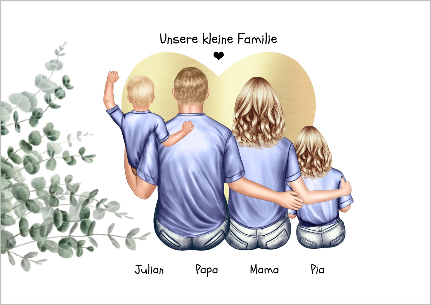 Personalisiertes Familienbild mit 2 Kindern- Geburtstagsgeschenk - Muttertagsgeschenk - Papa Vatertagsgeschenk !!! Digitale Datei zum Selberdrucken - kein Poster !!! Digitale Datei zum Selberdrucken - kein Poster A4 A3 A2
