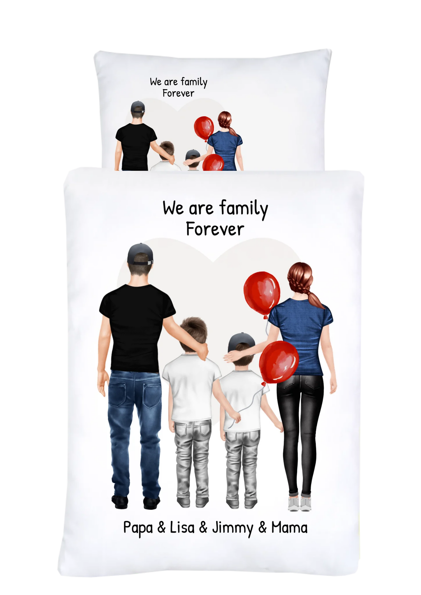Personalisiertes Geschenk Bettwäsche für Familie, Mama, Papa, 2 Kinder