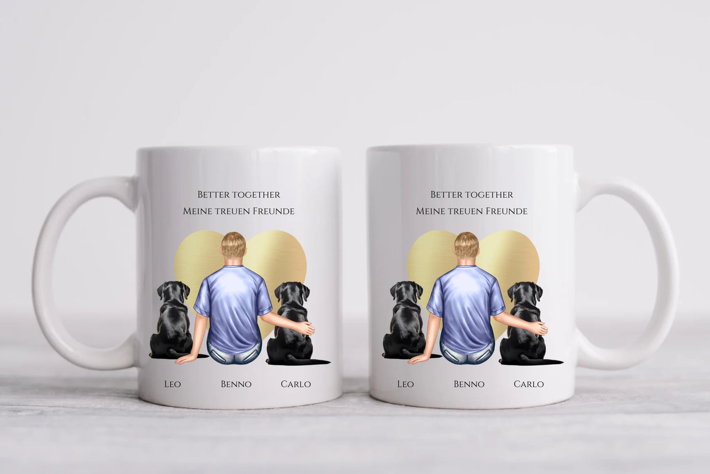 Personalisierte Tasse Geschenk Hundebesitzer - Mann/ Freund mit 2 Hunden - Geburtstagsgeschenk Weihnachtsgeschenk