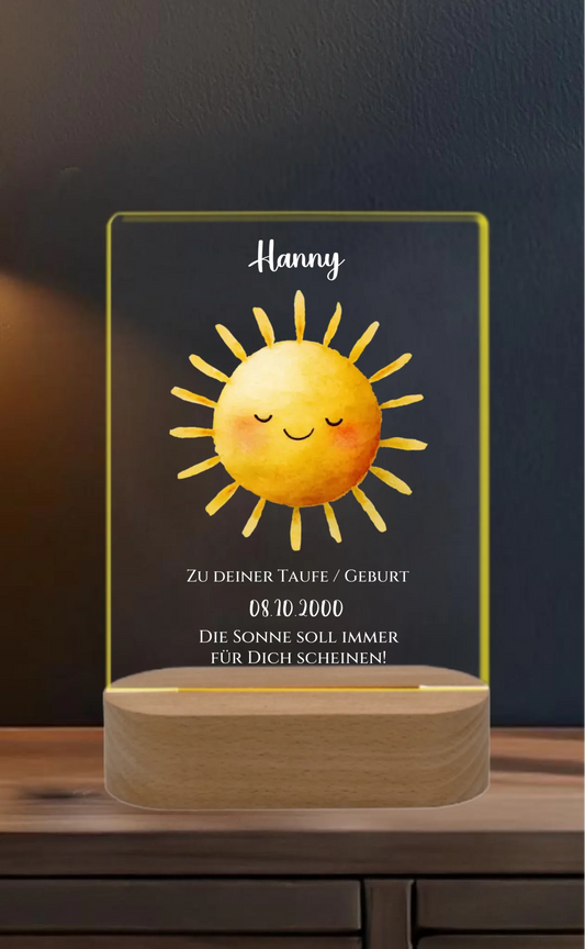 Zur Taufe Taufgeschenk / Geburtsgeschenk - Personalisiertes Baby & Kinder - LED Nachtlicht SONNE