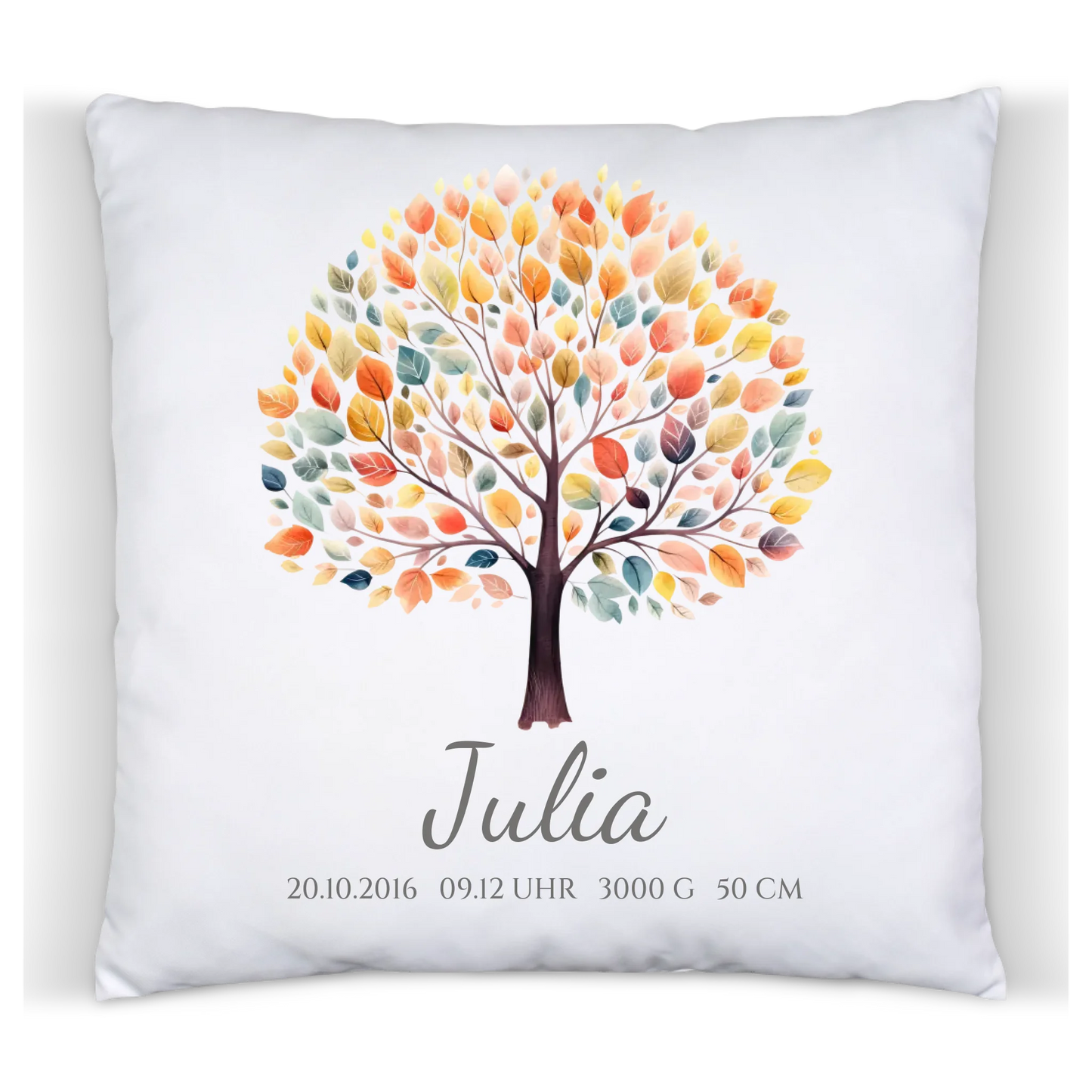 Lebensbaum - Personalisiertes Geburtsgeschenk / Taufgeschenk - Kissen mit Name und Geburtsdaten