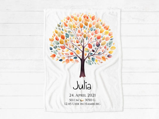 Personalisiertes Geburtsgeschenk / Taufgeschenk: Decke mit Lebensbaum