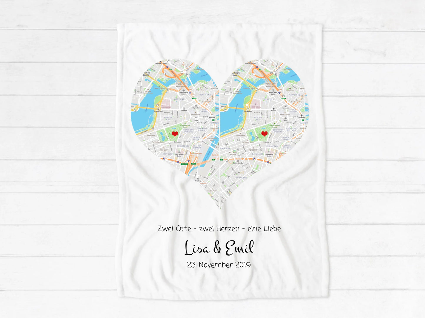 Wo alles begann - Stadtkarte Fleece Decke - 2 Herzen - Hochzeitsgeschenk - Partnergeschenk - Weihnachtsgeschenk