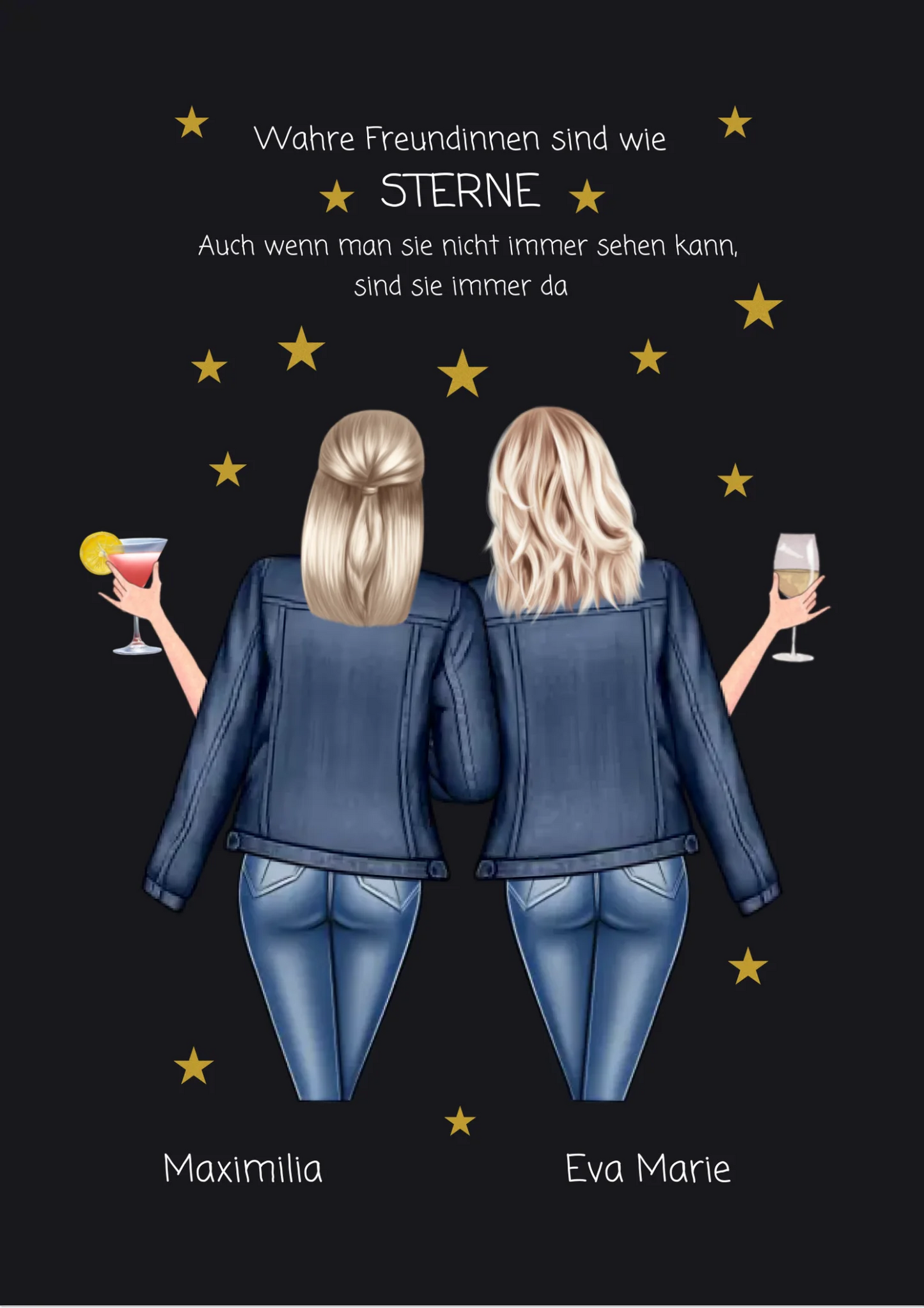 Geschenk für die beste Freundin – Wahre Freundinnen Poster personalisiert mit Namen & Spruch – BFF Bild