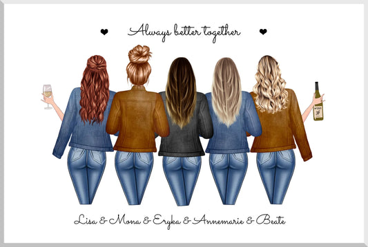 5 beste Freundinnen Poster personalisiert | Bild Geschenk für Freundin mit Spruch