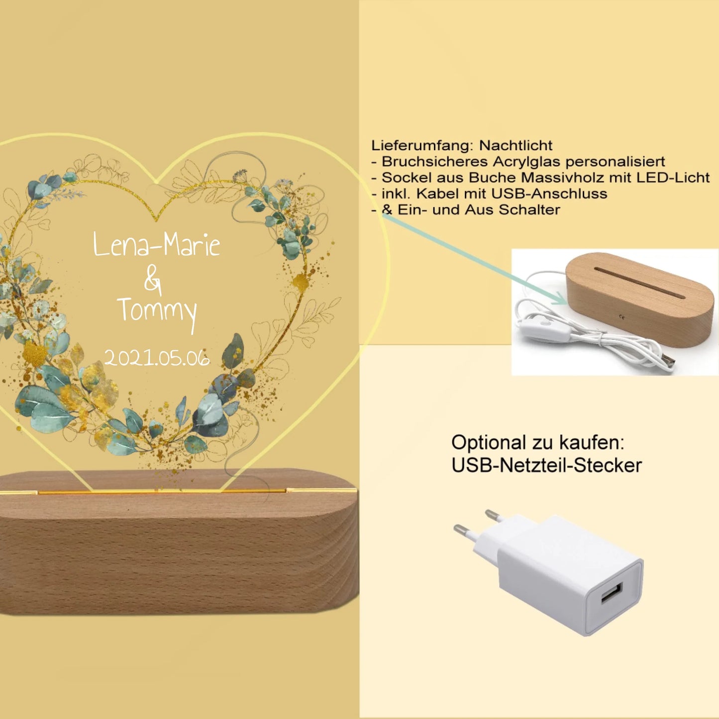 Personalisiertes Geschenk für das Brautpaar zur Hochzeit - LED Deko Licht mit Namen & Datum