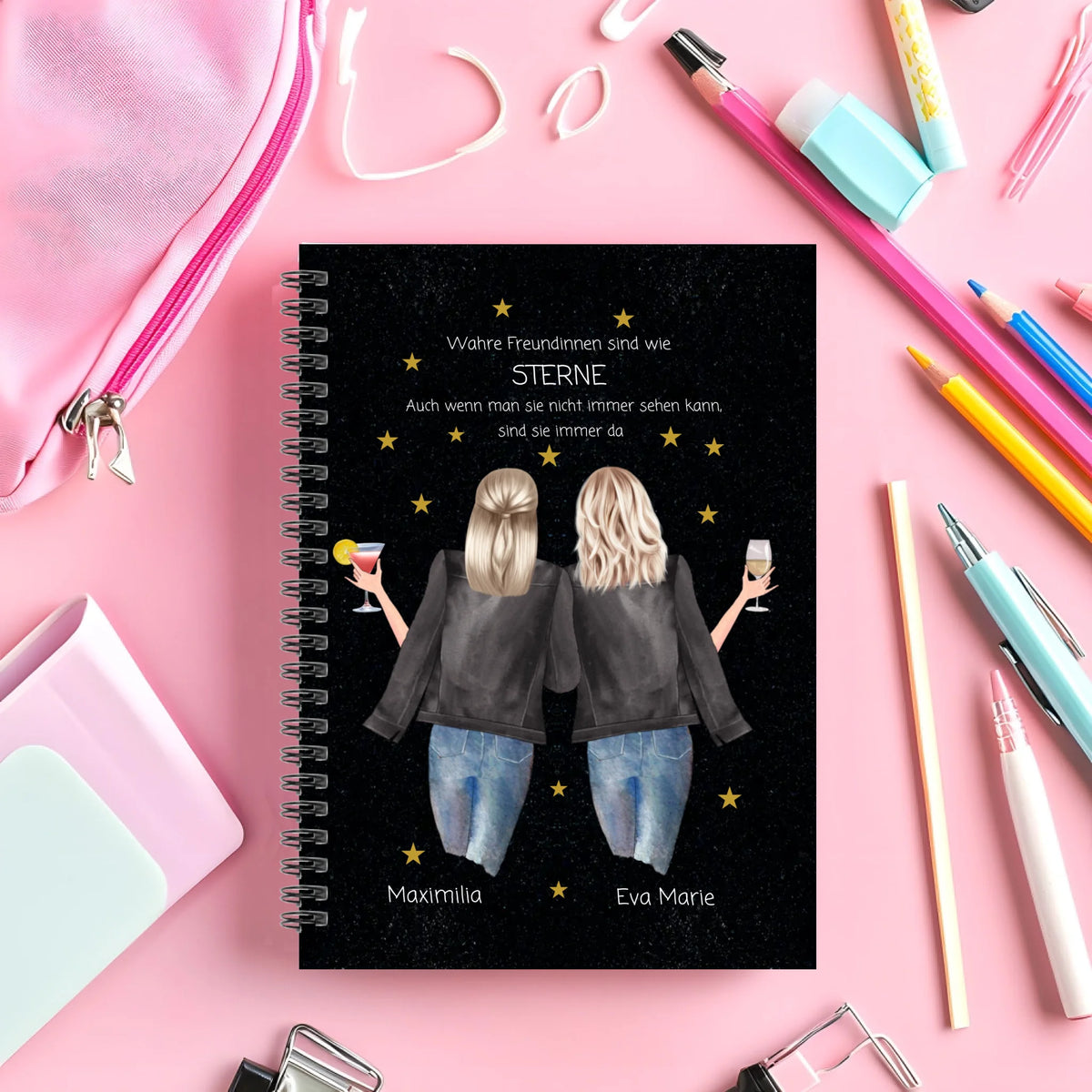 Personalisiertes Geburtstagsgeschenk 2 beste Freundinnen - Collageblock - Wahre Freunde sind wie Sterne