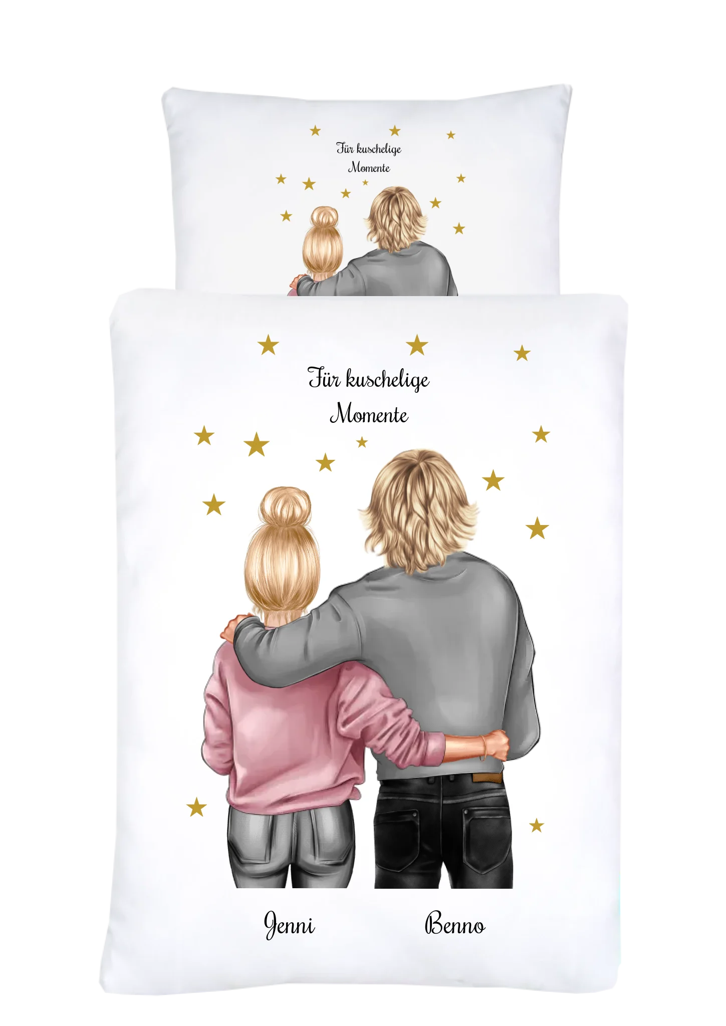 Personalisierte Bettwäsche für Paare – Partnergeschenk mit Namen & Paar-Motiv – BesteFreundeGeschenke