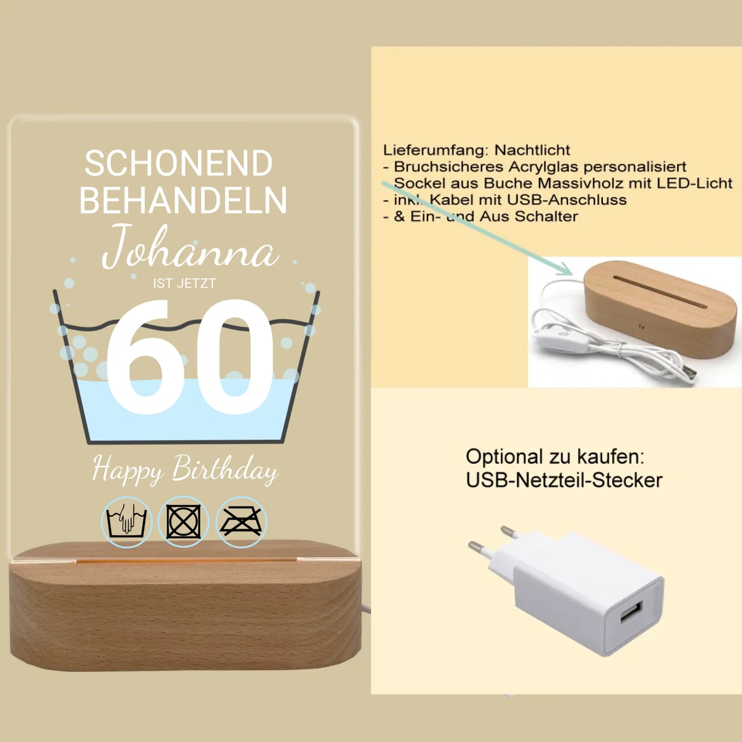 Geburtstagsgeschenk mit Jahreszahl 1-99 - Personalisiertes Deko-LED Licht