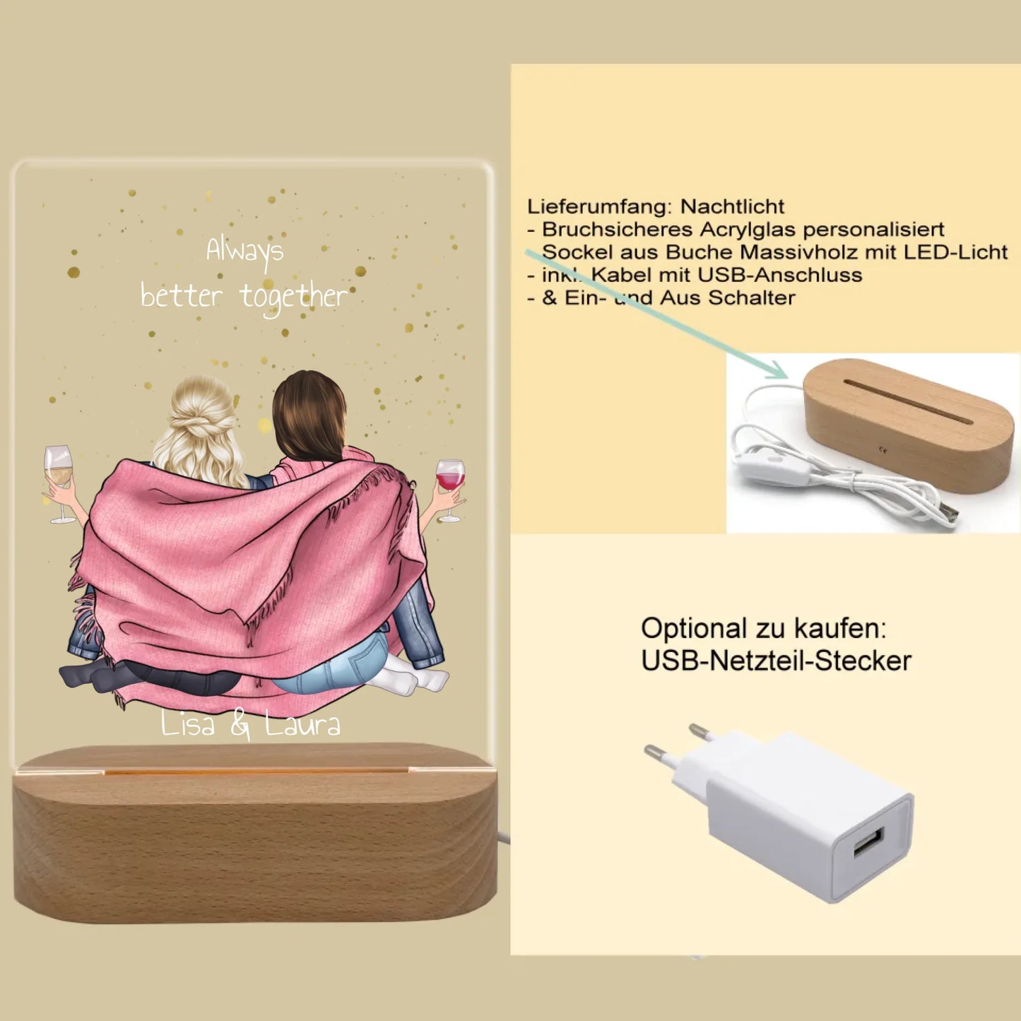 ''Beste Freundin" Personalisiertes Dekolicht Geschenk mit Namen
