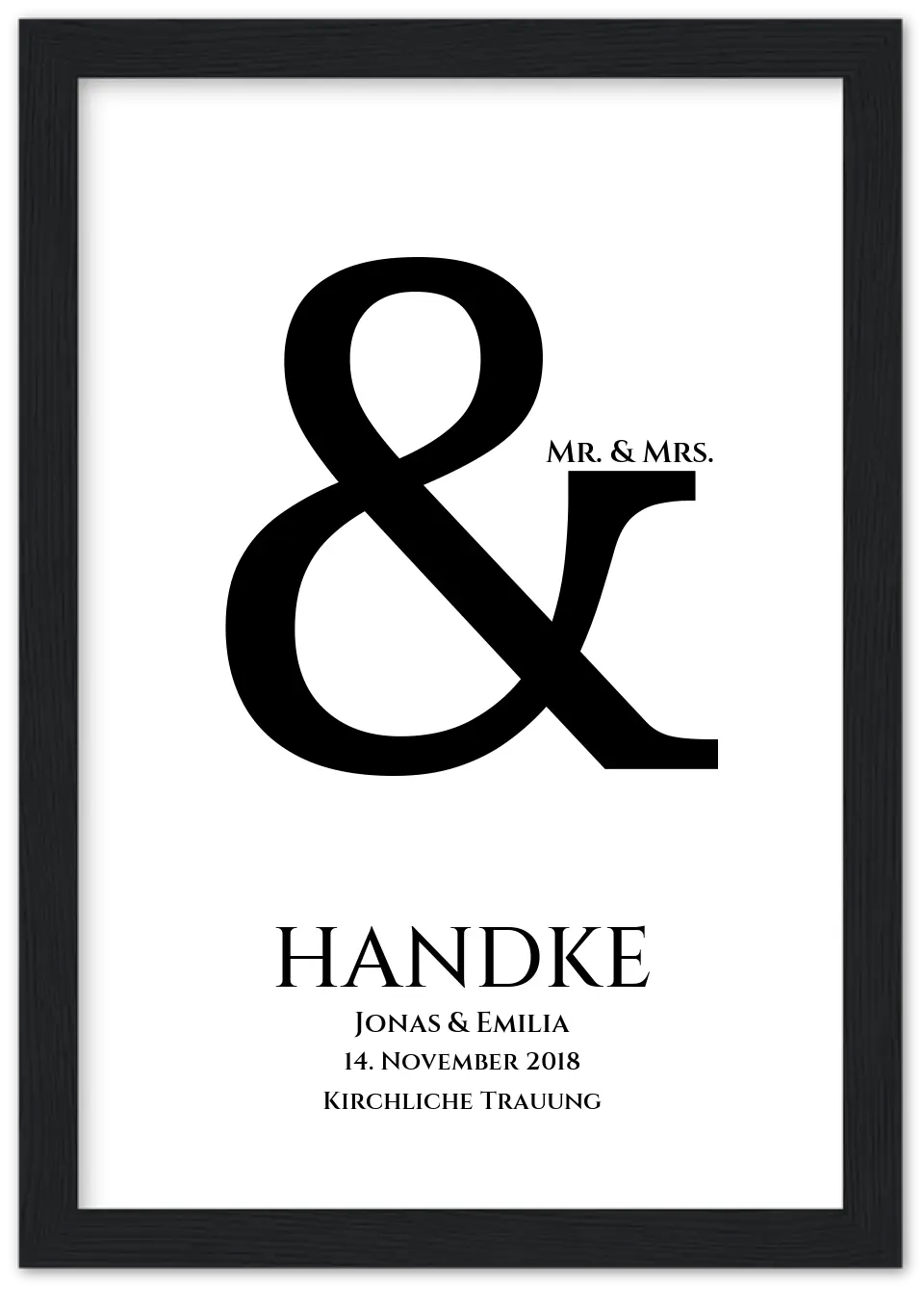 Geschenk zur Hochzeit Ampersand Poster Mr. Mrs. mit Namen, Datum und ort personalisierbar.