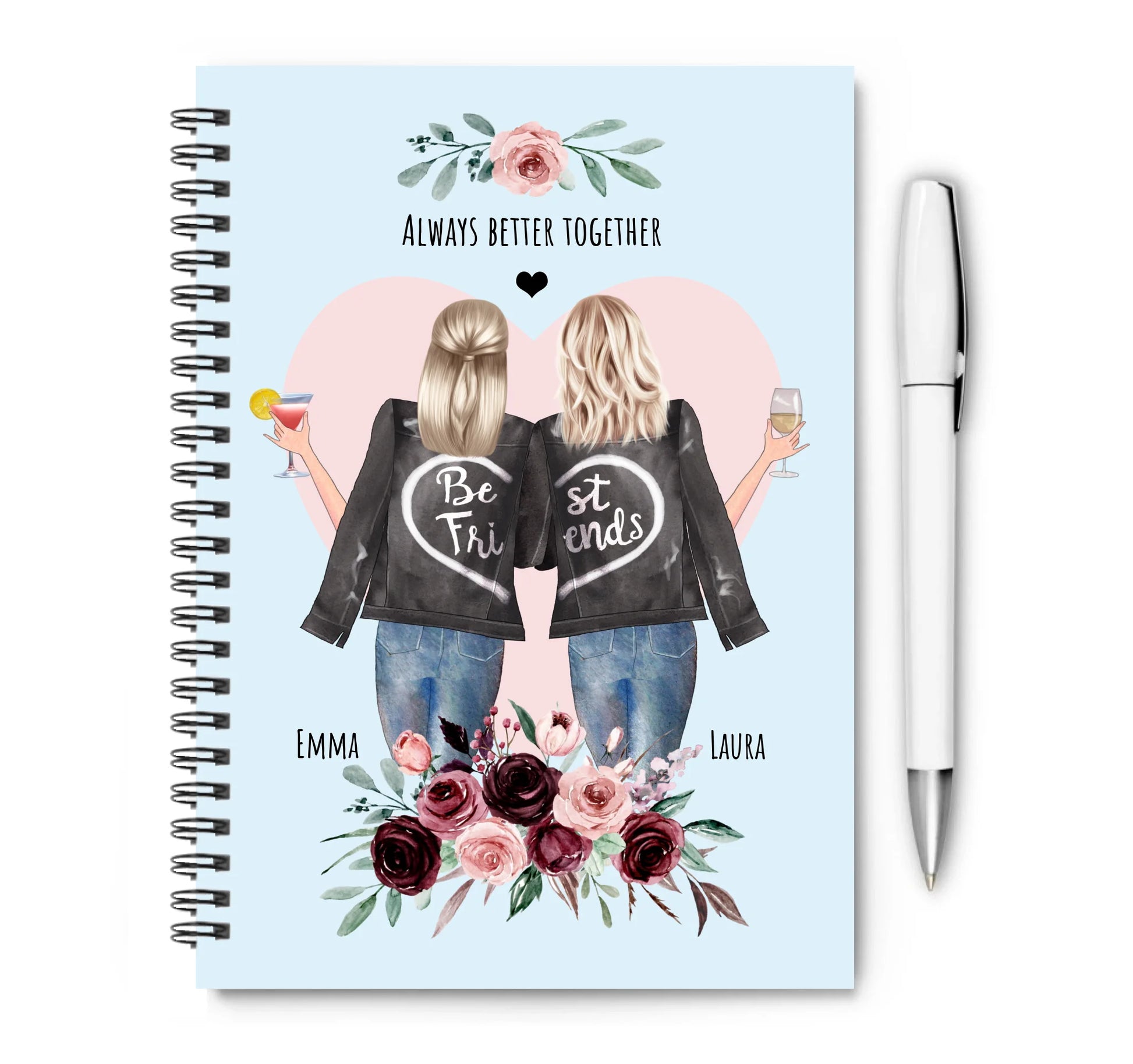 Personalisierter Collegeblock mit 2 beste Freundinnen Motiv Namen und Wunschtext