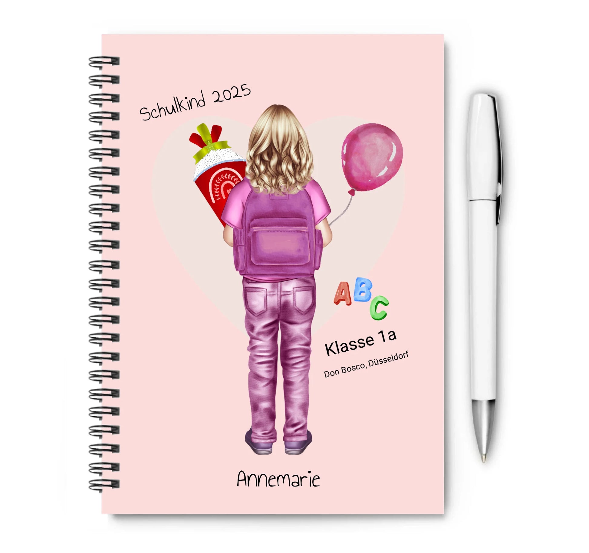 Collegeblock personalisiert zur Einschulung als Hausaufgabenheft oder Notizblock für Ideen für Mädchen.