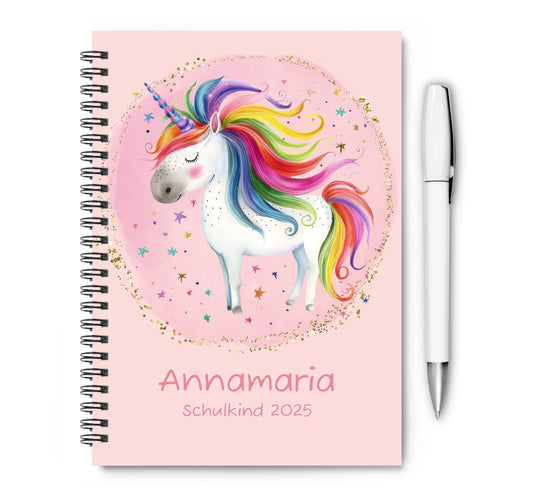 Einschulungsgeschenk Hausaufgabenblock Collegeblock mit Einhorn Motiv