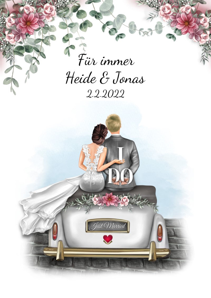 Geschenk zur Hochzeit, Personalisiertes Hochzeitsgeschenk, Hochzeitsposter mit Bild, Namen und Datum des Brautpaares einfach online gestalten und bestellen.