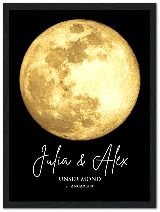 Gestalte ein stilvolles und individuelles, personalisiertes Mond Poster als Hochzeitsgeschenk, ideal zur Erinnerung zum Jahrestag, Hochzeitstag und Valentinstag.