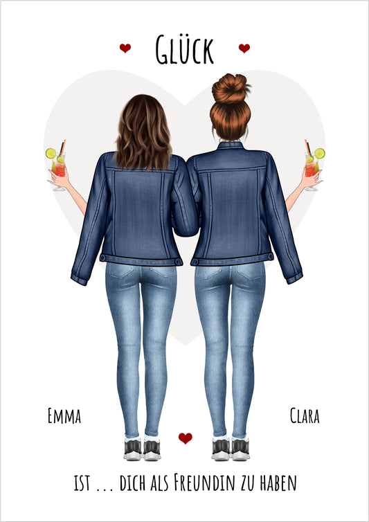 Personalisiertes Freundinnen-Poster mit 2 Frauen