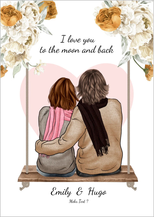 Personalisiertes Pärchen-Poster auf der Schaukel