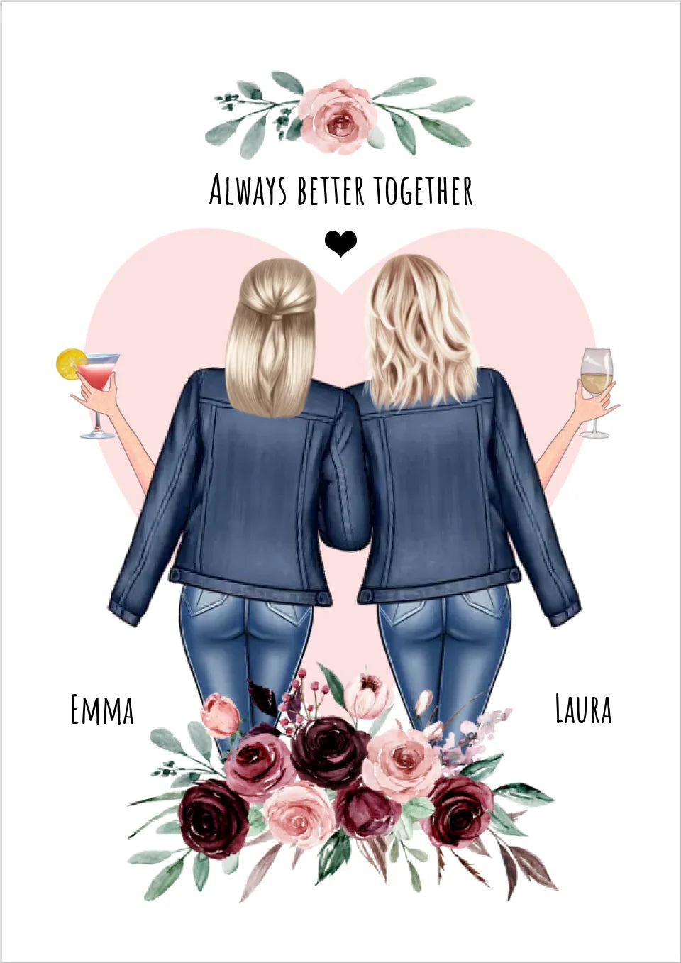 Personalisiertes Freundin Geschenk -Poster mit 2 Frauen