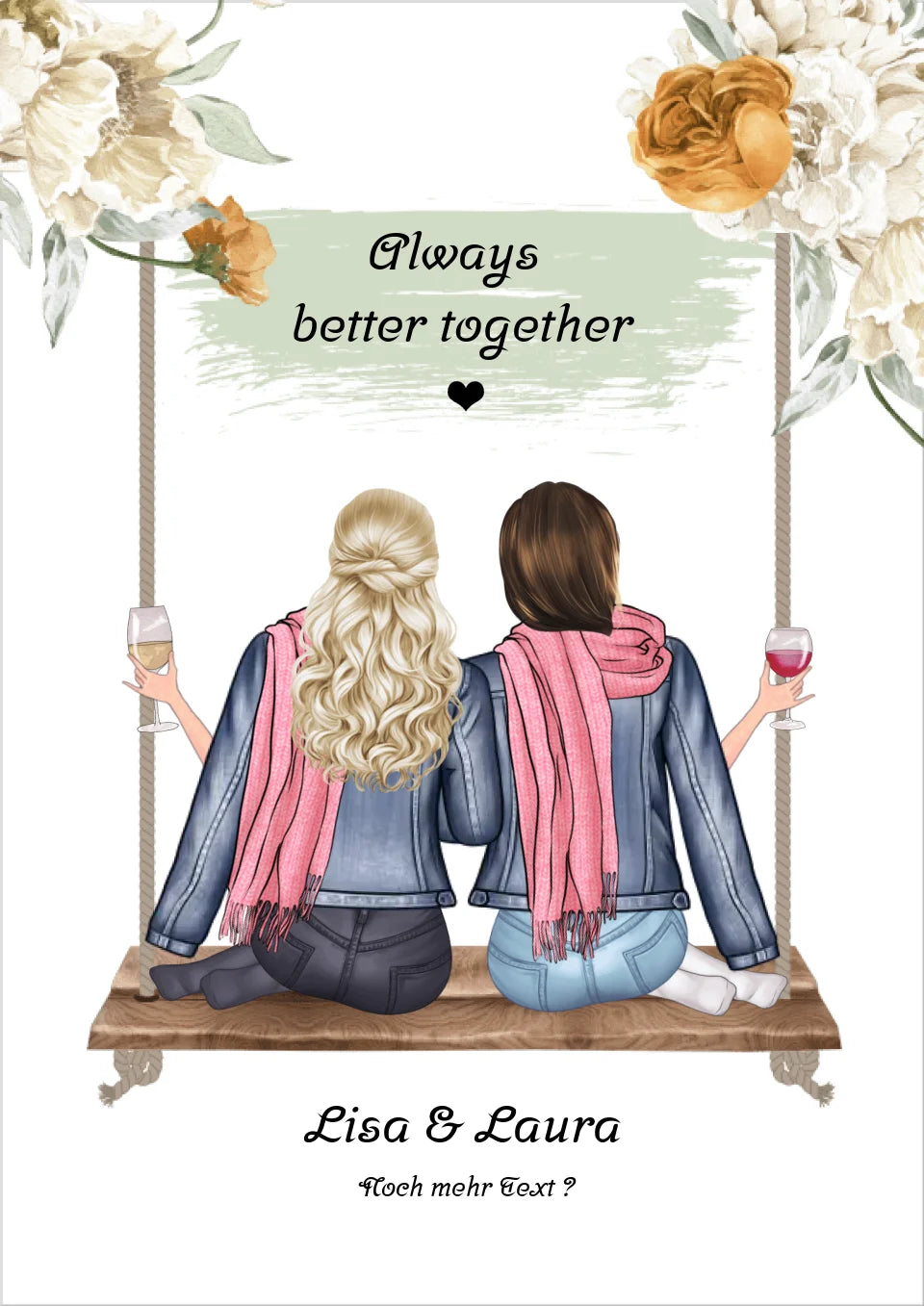 Personalisiertes Freundinnen-Poster mit 2 Frauen auf einer Schaukel