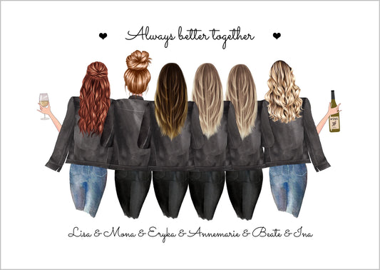 Personalisiertes Freundinnen-Poster mit 6 Frauen Namen und Wunschtext