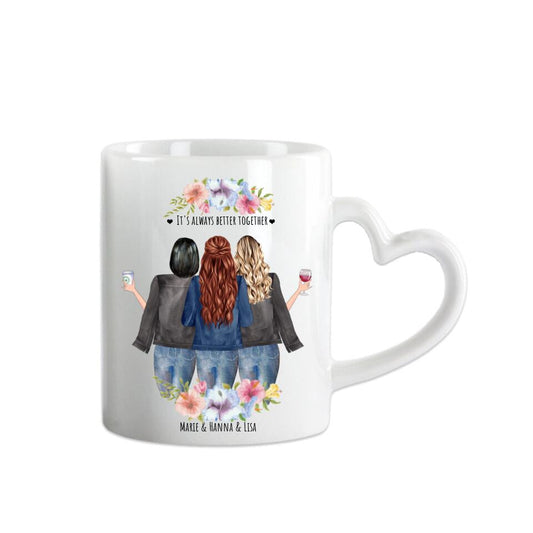 3 Beste Freundinnen Tasse personalisiert - Beste Freundin Geburtstagsgeschenk