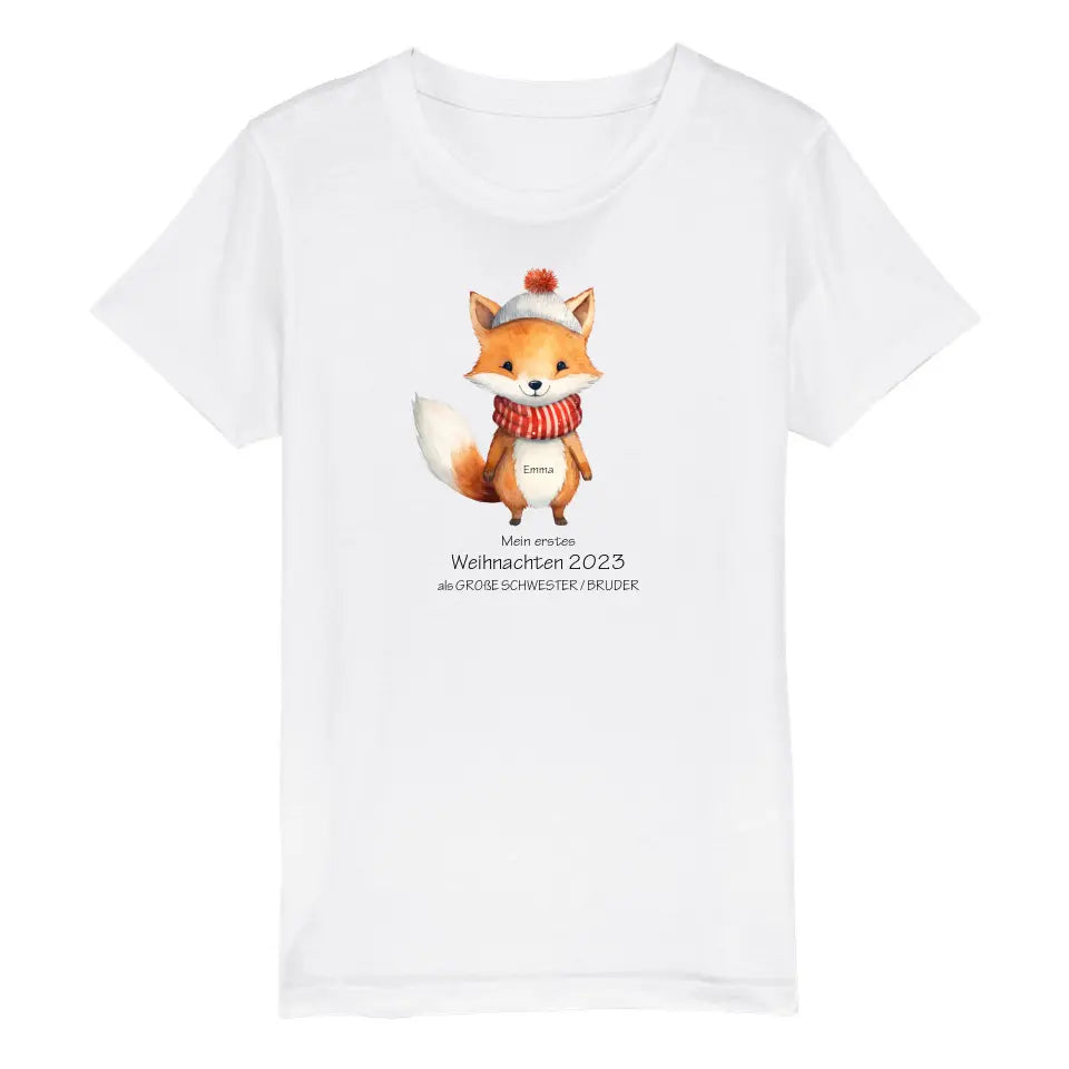 Geschenk Weihnachten 2023 - T-Shirt - Erstes Weihnachten als große Schwester, großer Bruder für Mädchen / Jungen Happy Christmas mit Wunschtext