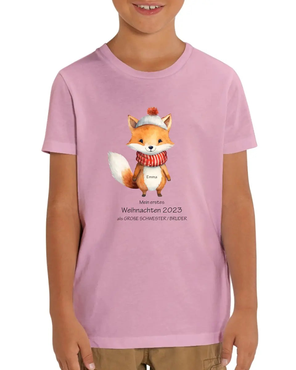 Geschenk Weihnachten 2023 - T-Shirt - Erstes Weihnachten als große Schwester, großer Bruder für Mädchen / Jungen Happy Christmas mit Wunschtext